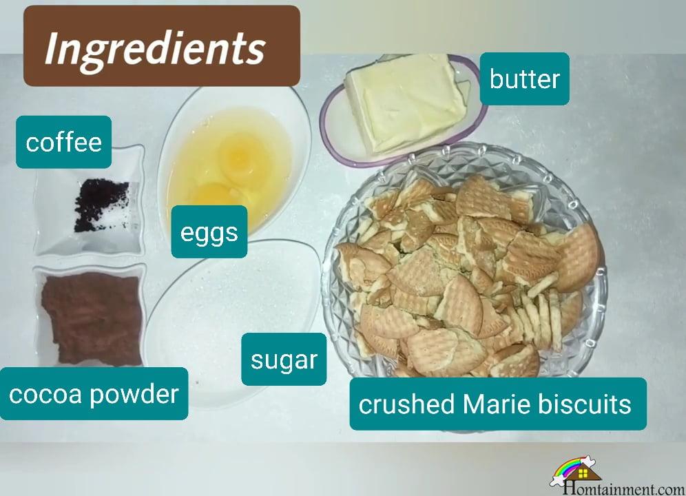 Ingredients of chocolate cold cake