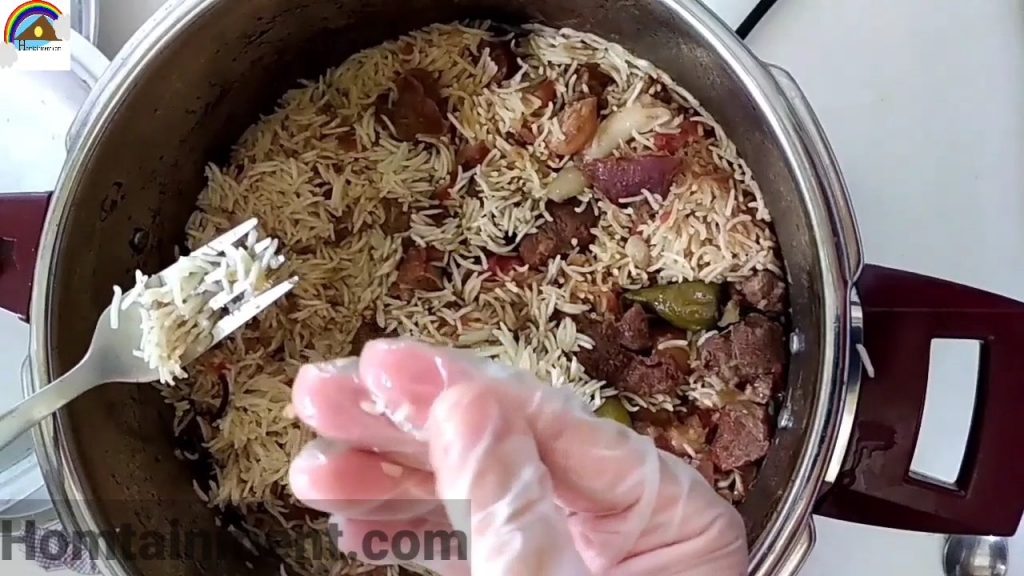 Half cooked mutton yakhni rice