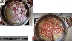 Browning of onion slices for balti chicken
