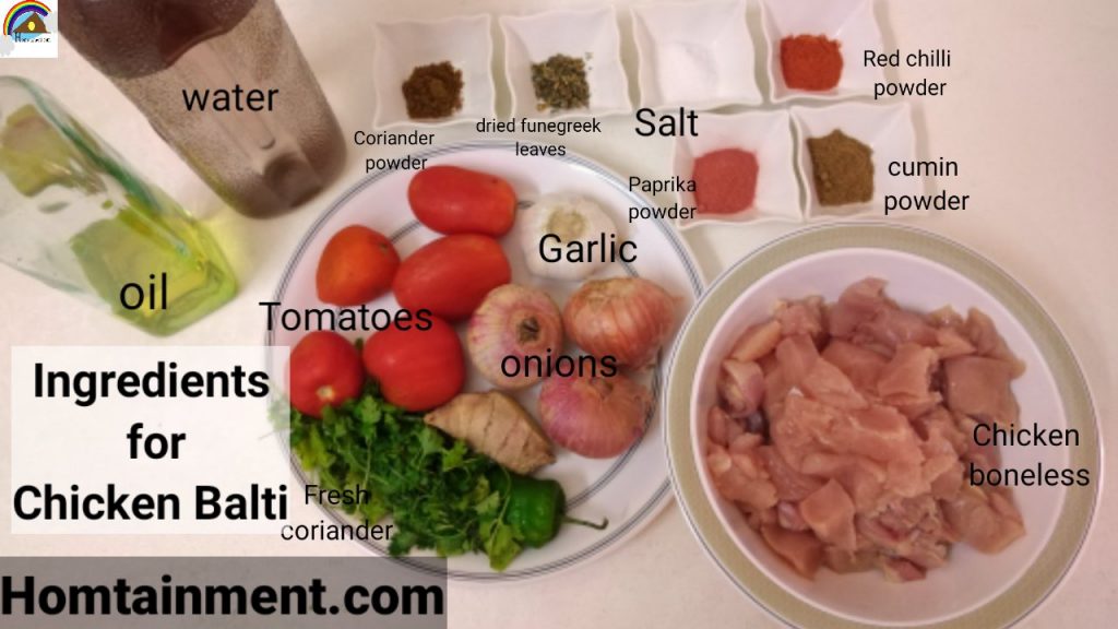 Ingredients of chicken balti